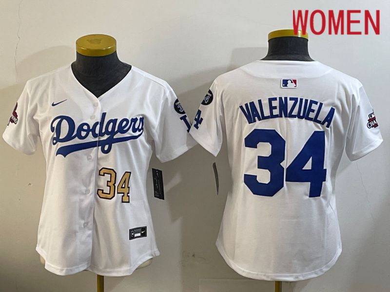 Women Los Angeles Dodgers #34 Valenzuela White Game 2024 Nike MLB Jersey style 12092->women mlb jersey->Women Jersey
